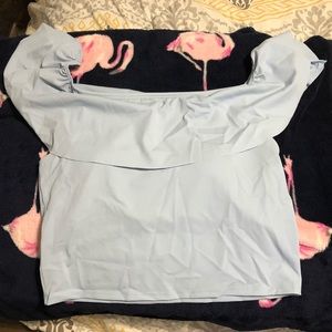 Kortni Jeane Fog Blue Ruffle Around Top